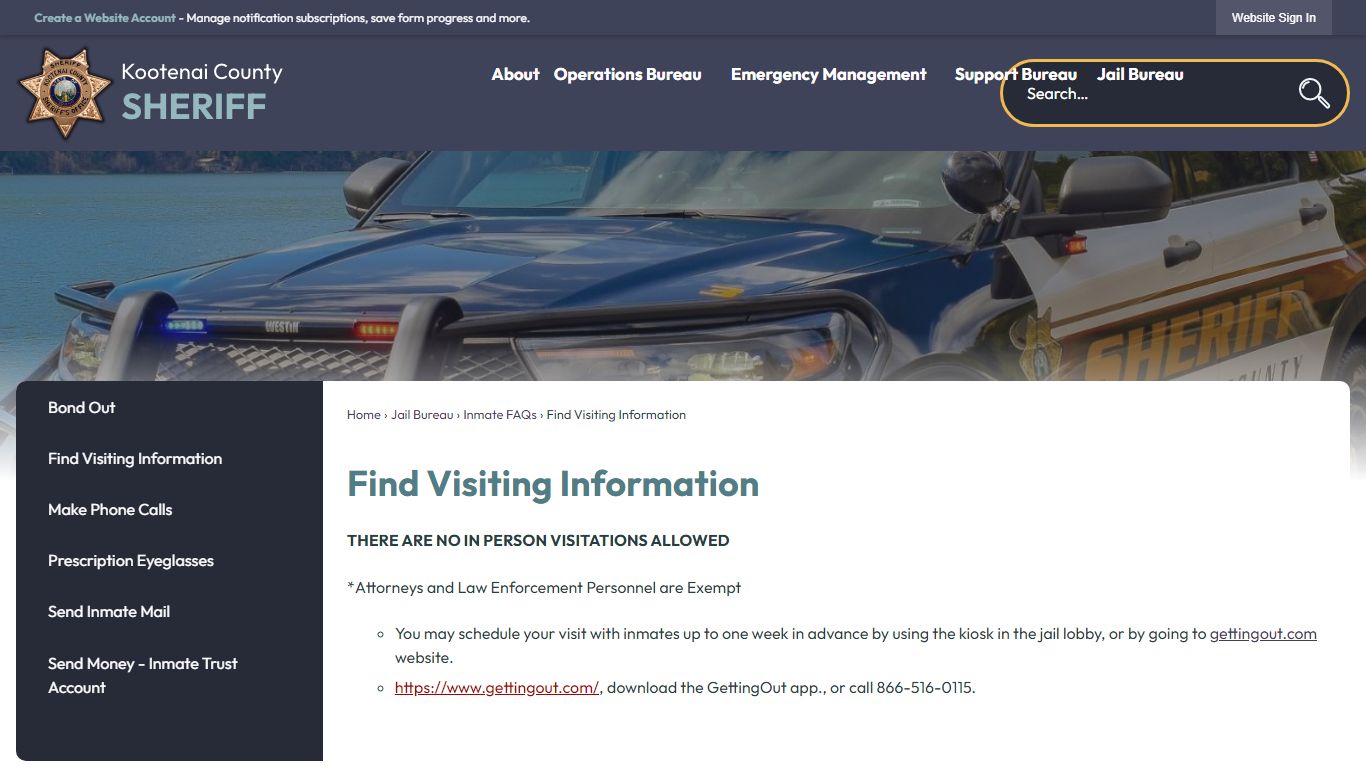 Find Visiting Information | Kootenai County Sheriff, ID