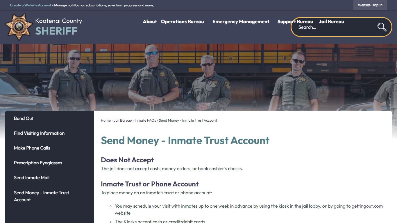 Send Money - Inmate Trust Account | Kootenai County Sheriff, ID
